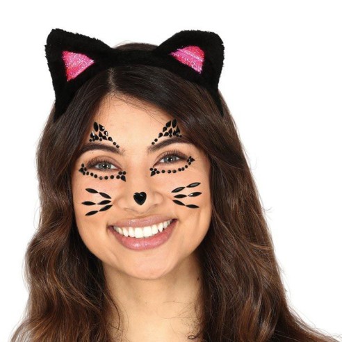 Strass maquillage visage chat noir