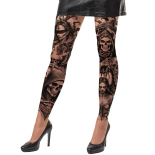 Collant tatouage motifs têtes de mort