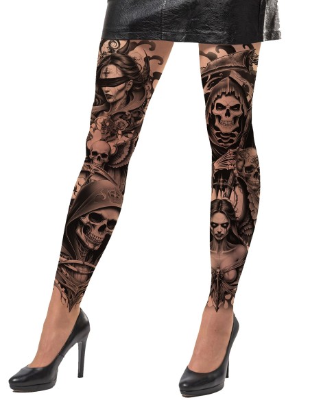 Collant tatouage motifs têtes de mort
