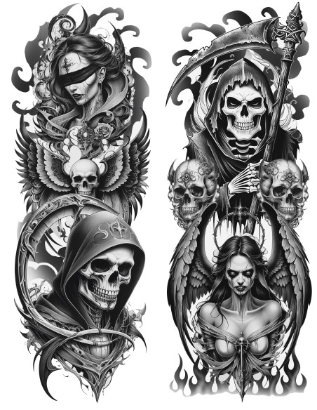 Collant tatouage motifs têtes de mort