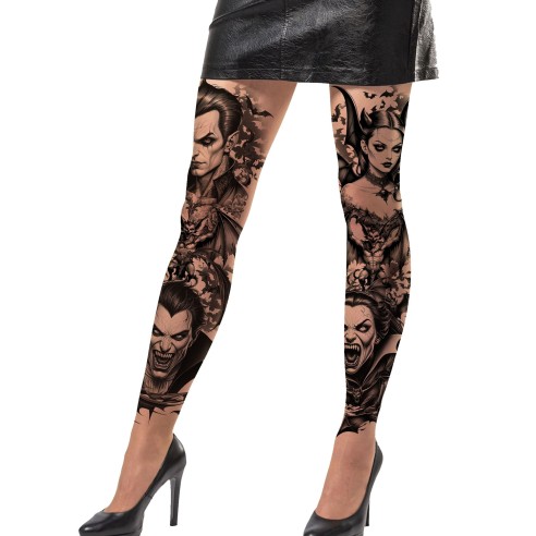 Collant tatouage motifs têtes de vampires