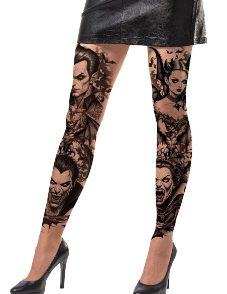 Collant tatouage motifs têtes de vampires