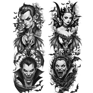 Collant tatouage motifs têtes de vampires 2