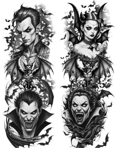 Collant tatouage motifs têtes de vampires
