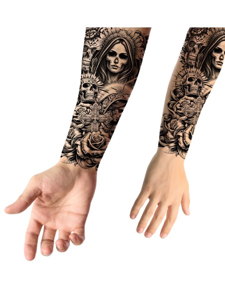 Faux tatouages de bras ou jambe thème religion et têtes de mort