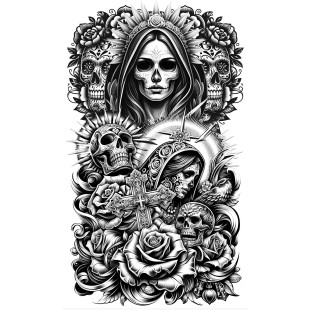 Faux tatouages de bras ou jambe thème religion et têtes de mort 2