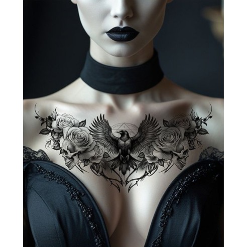 Faux tatouage corbeau noir