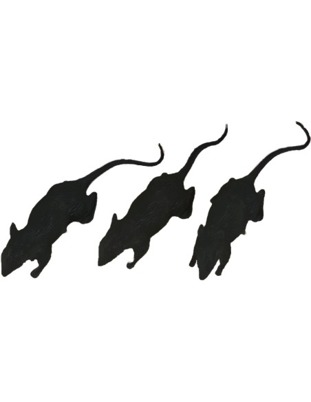 Lot de 3 faux rats noirs plastique pour déco Halloween chez Festimania
