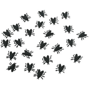 Sachet de 24 petites fausses mouches noires pour déco Halloween