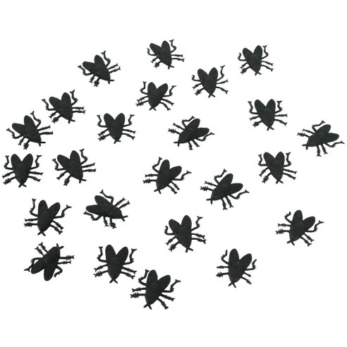Sachet de 24 petites fausses mouches noires pour déco Halloween