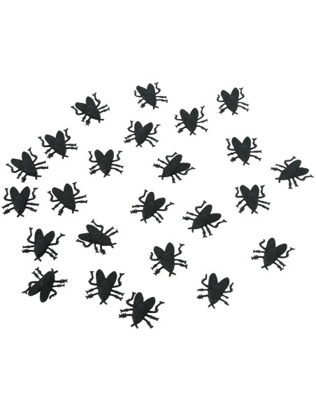 Sachet de 24 petites fausses mouches noires pour déco Halloween