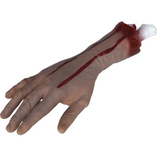 Main coupée avec os sanguinolent qui ressort pour déco Halloween
