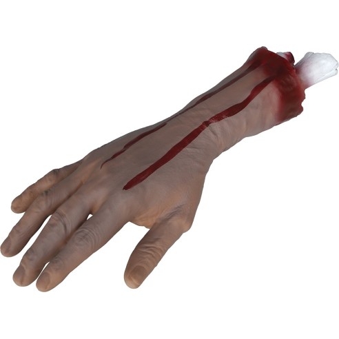 Main coupée avec os sanguinolent qui ressort pour déco Halloween