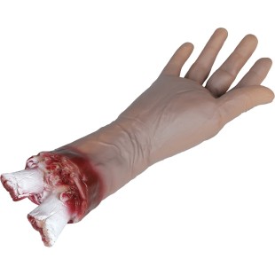 Main coupée avec os sanguinolent qui ressort pour déco Halloween 2