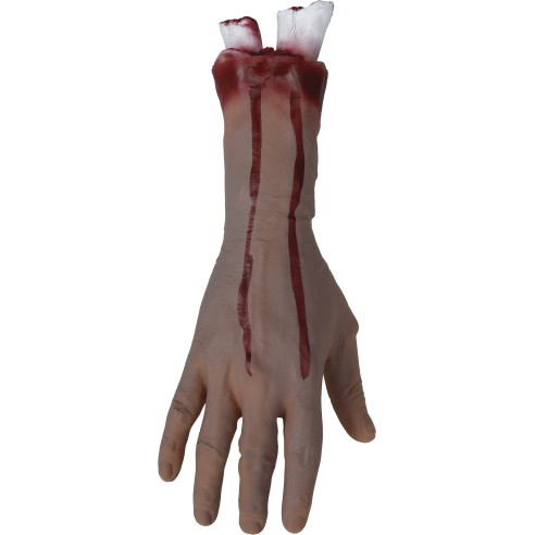 Main coupée avec os sanguinolent qui ressort pour déco Halloween