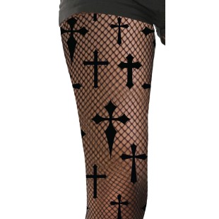 Collant résille noir avec motifs de croix 2