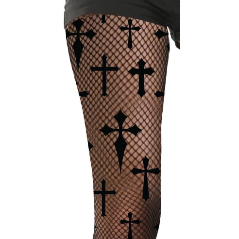 Collant résille noir avec motifs de croix