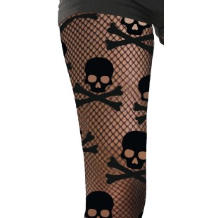 Collant résille noir avec motifs têtes de mort 2