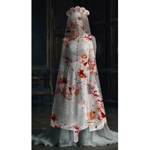 Serre-tête roses blanches avec voile taché de sang