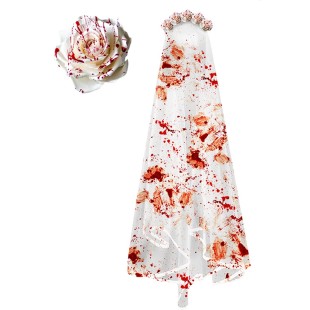 Serre-tête roses blanches avec voile taché de sang 2