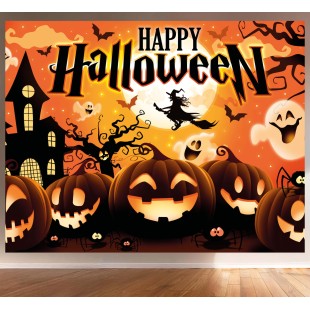 Photocall Happy Halloween orange 220x150cm