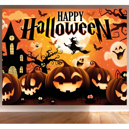 Photocall Happy Halloween orange 220x150cm