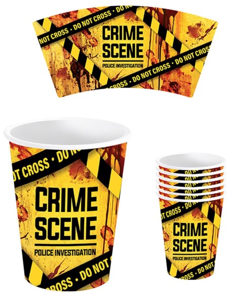 6 gobelets jaunes Crime Scene pour préparer un gouter Halloween