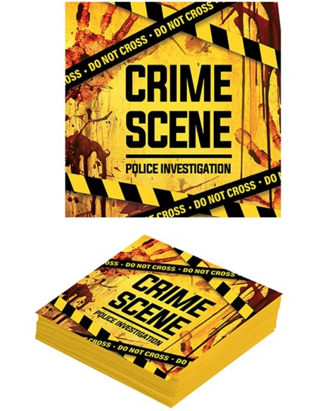 20 serviettes jaunes Crime Scene