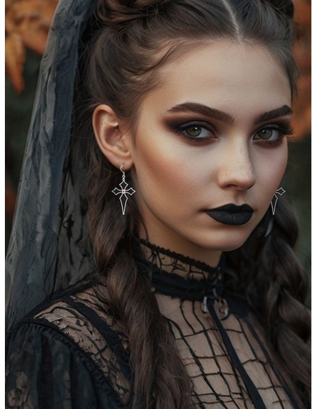 Paire de boucles d'oreilles avec croix gothique noire bijou Halloween