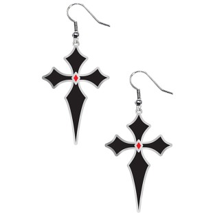 Paire de boucles d'oreilles avec croix gothique noire bijou Halloween 2