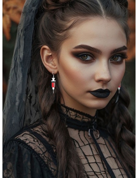 Boucles d'oreilles seringue remplie de sang