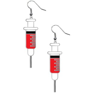 Boucles d'oreilles seringue remplie de sang 2