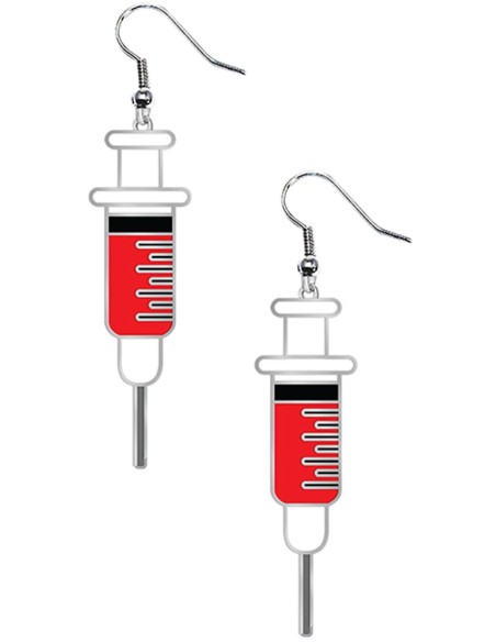 Boucles d'oreilles seringue remplie de sang