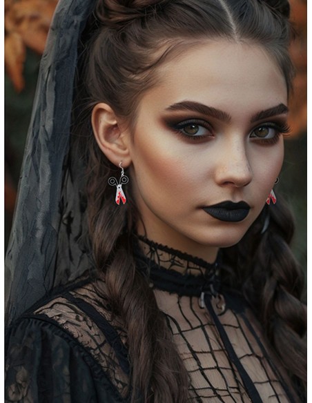 Boucles d'oreilles paire de ciseaux ensanglantés