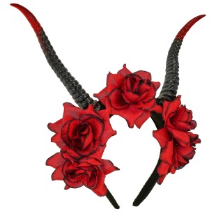 Serre-tête cornes et roses rouges diablesse 2