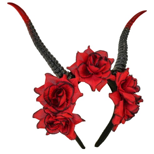 Serre-tête cornes et roses rouges diablesse