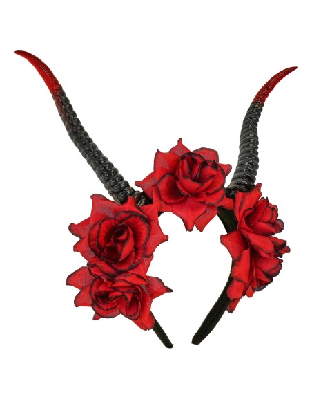Serre-tête cornes et roses rouges diablesse