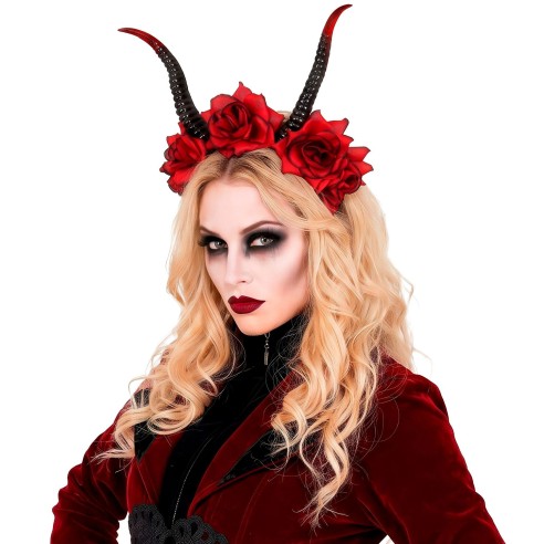 Serre-tête cornes et roses rouges diablesse