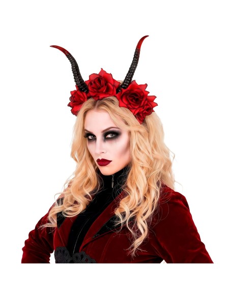 Serre-tête cornes et roses rouges diablesse