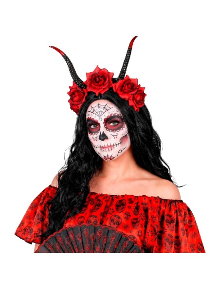 Serre-tête cornes et roses rouges diablesse
