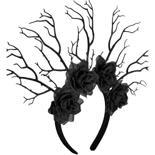 Serre-tête banches et roses noires 2