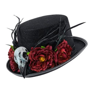 Chapeau vaudou avec crâne vautour et fleurs 2