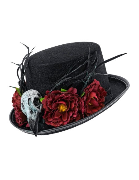 Chapeau vaudou avec crâne vautour et fleurs