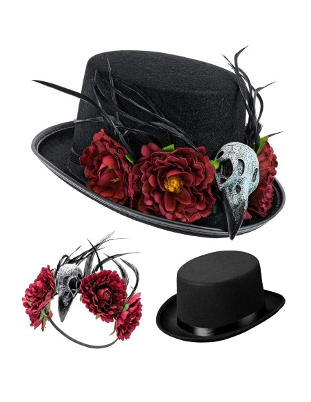 Chapeau vaudou avec crâne vautour et fleurs
