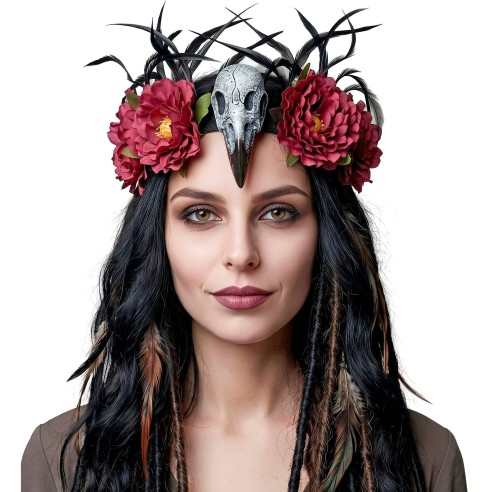 Chapeau vaudou avec crâne vautour et fleurs