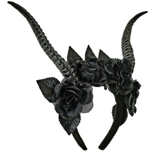 Serre-tête cornes et roses noires 2
