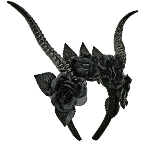 Serre-tête cornes et roses noires