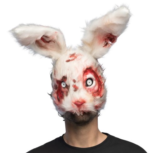 Masque peluche lapin blanc en sang