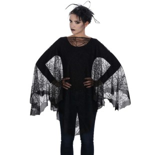 Poncho noir toiles d'araignées pour déguisement Halloween