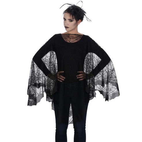 Poncho noir toiles d'araignées pour déguisement Halloween